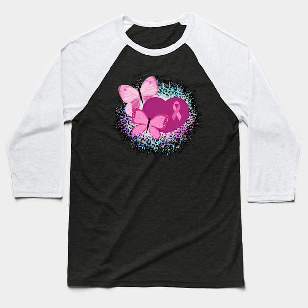 Breast Cancer Awareness Ribbon And Butterflies Baseball T-Shirt by Myartstor 